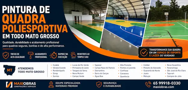 Pintura de quadra poliesportiva em Mato Grosso para escolas, condomínios e áreas esportivas