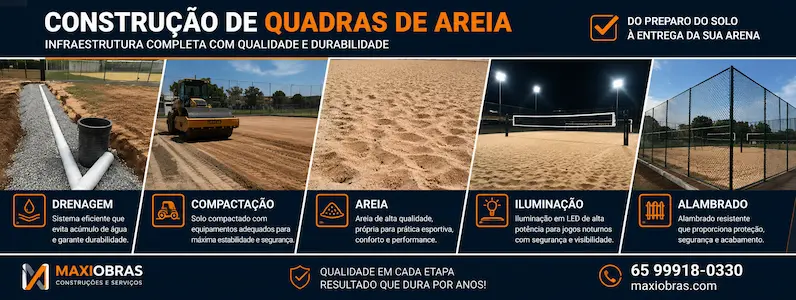 Infraestrutura para construção de quadras de areia com drenagem, compactação, iluminação e alambrado